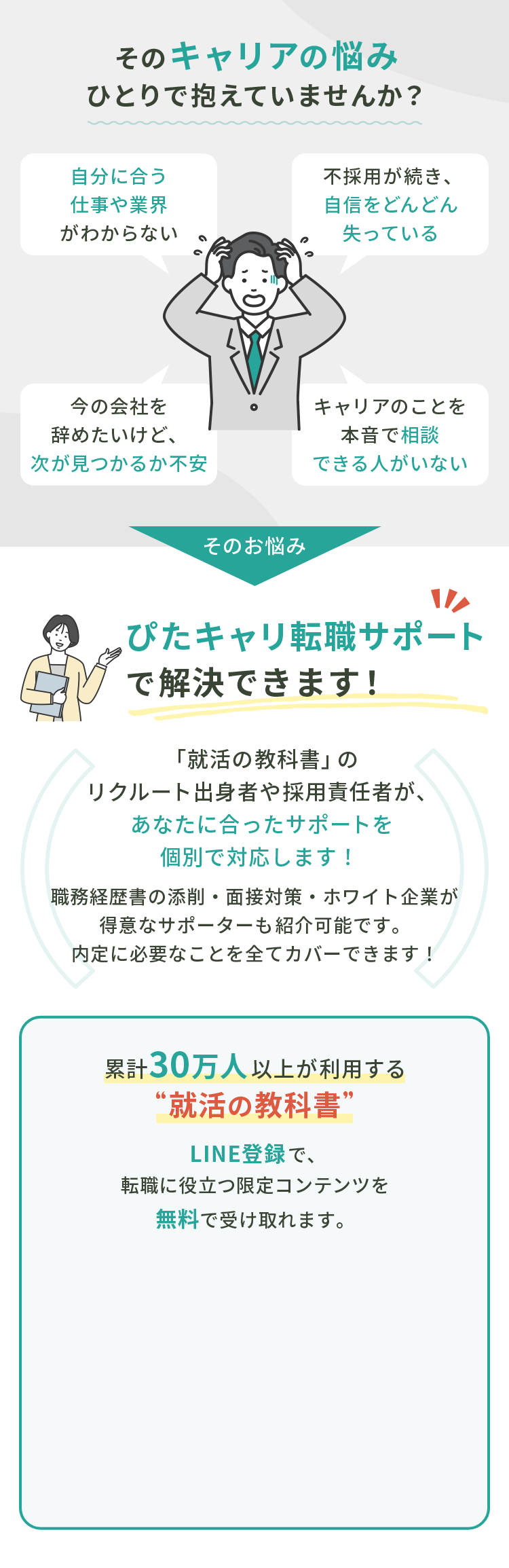 キャリアの悩みを一人で抱えていませんか。ぴたキャリ転職サポートで面接・職務経歴書・自己分析などを支援