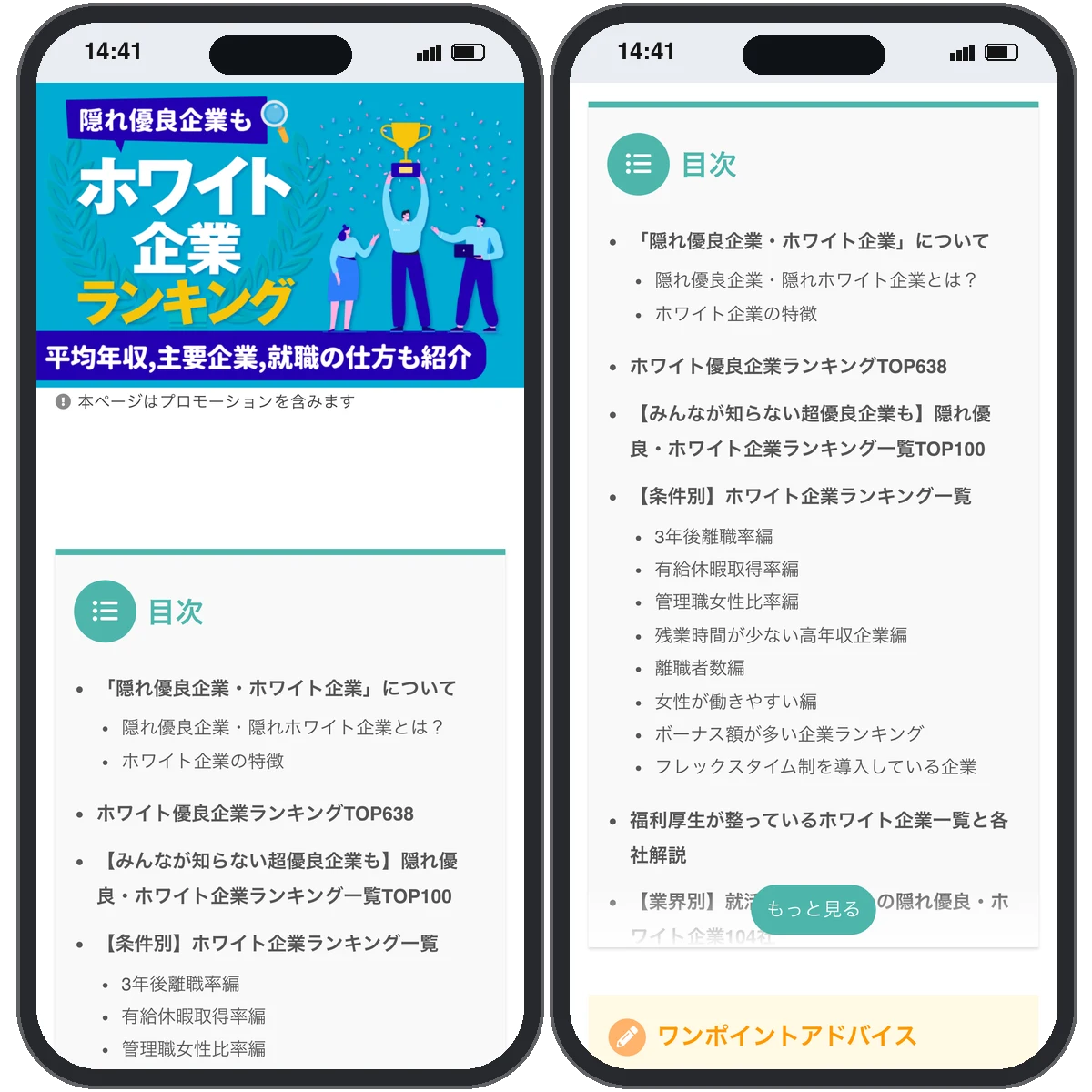隠れホワイト企業500選の画面